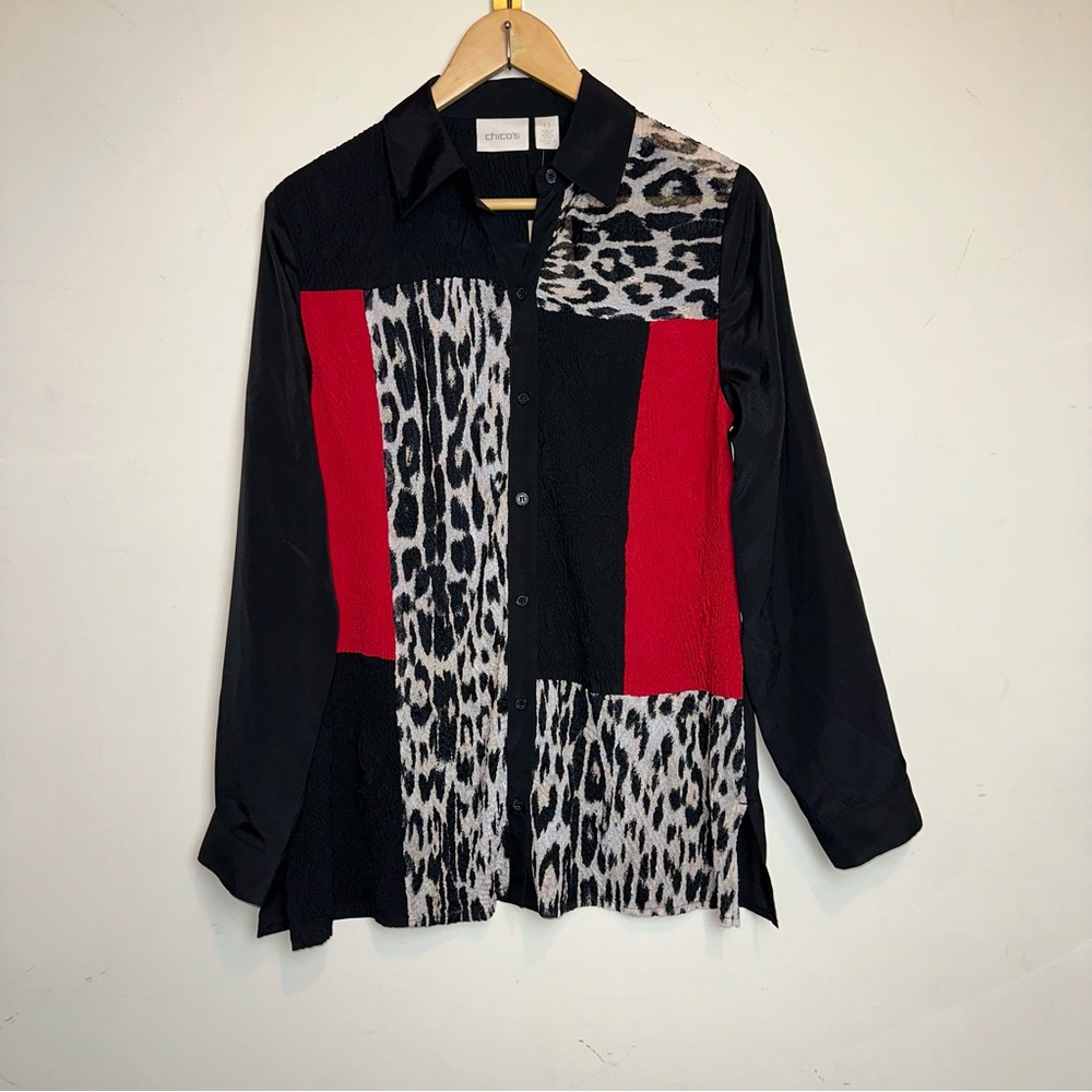 Chico’s Women's Size 0 Color Block Blouse Solid Animal Print Shear Glam Mob Wife